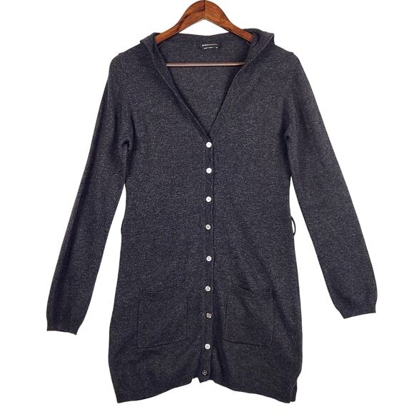 BCBGMAXAZRIA Hooded Cardigan Sweater Women M Gray Wool Cashmere Angora - Picture 1 of 13
